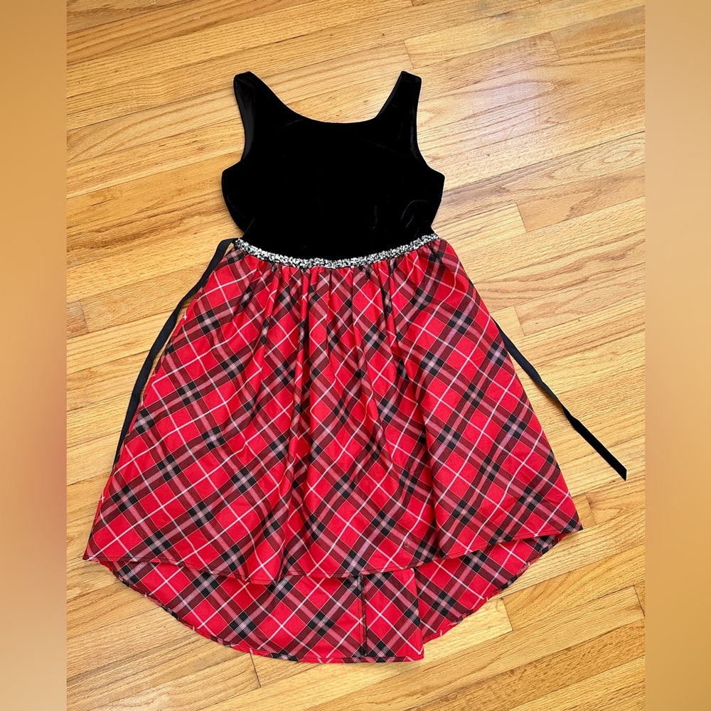 Justice velvet & plaid holiday dress